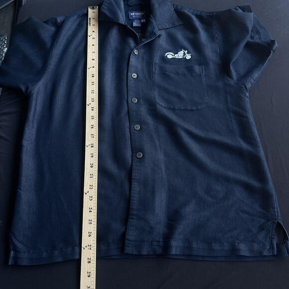South Bay Shirt Mens Medium Blue Embroidered Motorcycle Camp Button Up Pocket - Picture 7 of 8